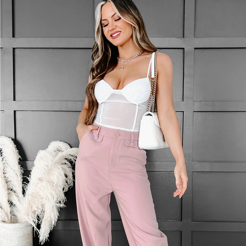 NEW NanaMacs Rhinestone Crop Tank White